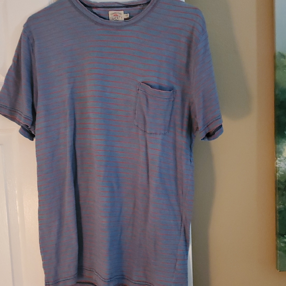 Faherty Blue and Red Striped Tee